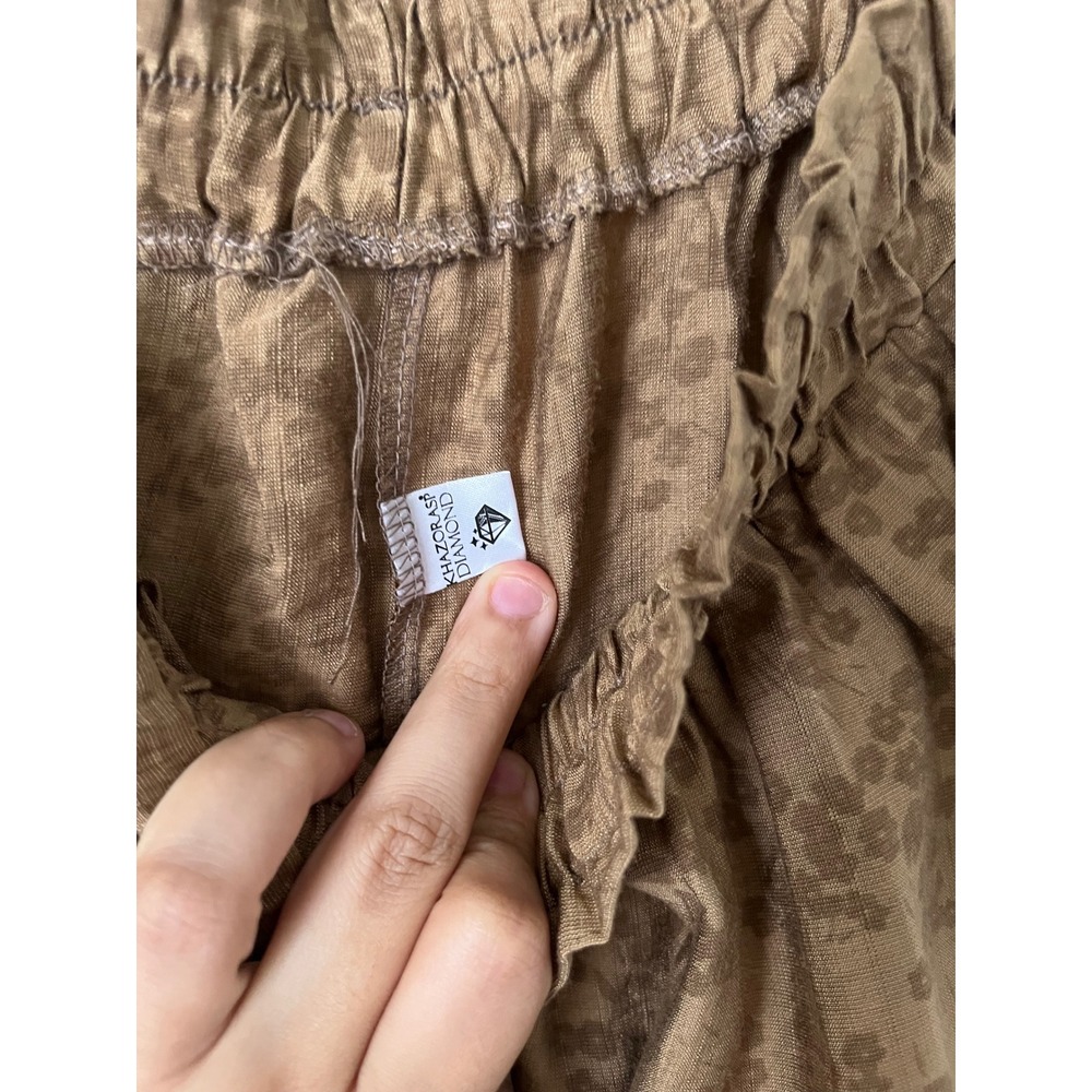 Khazorasp Diamond Brown Floral Jacquard Wide Leg Elastic Waist Pants Size L - Picture 4 of 9